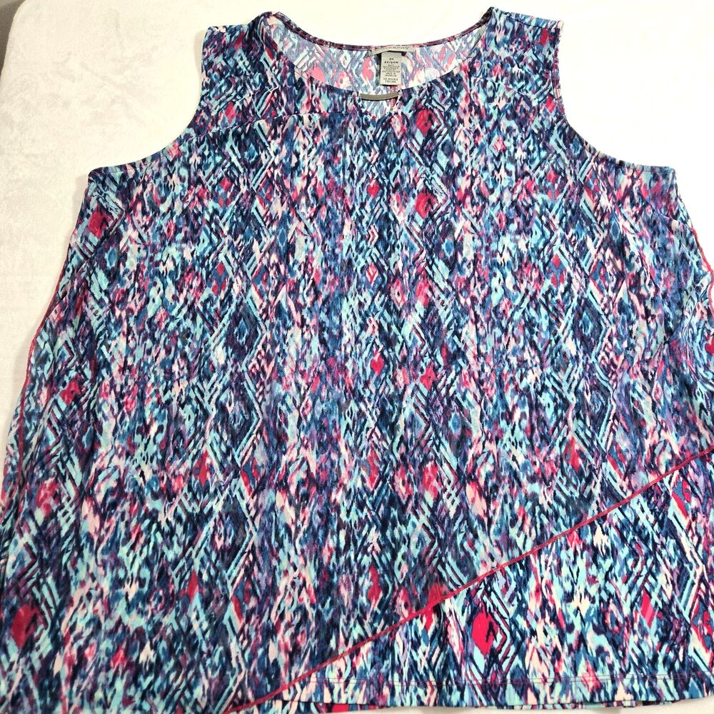 Catherines Women Tunic Tank Top 2X Asymmetric Layered Mesh Stretch Multi Color